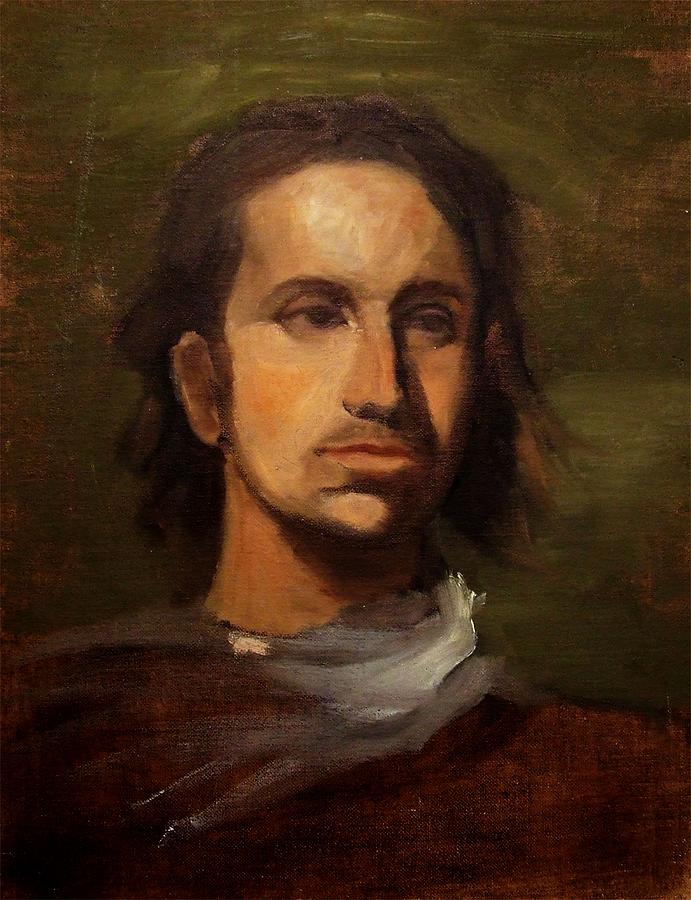 Portrait Young European Shepard Boy Noble Aristocrat Tired Face Enigmatic Sad Eyes Green Brown Painting by M Zimmerman MendyZ