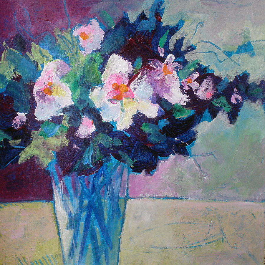 Flowers Still Life Painting - Posy in Magenta and Blue by Susanne Clark