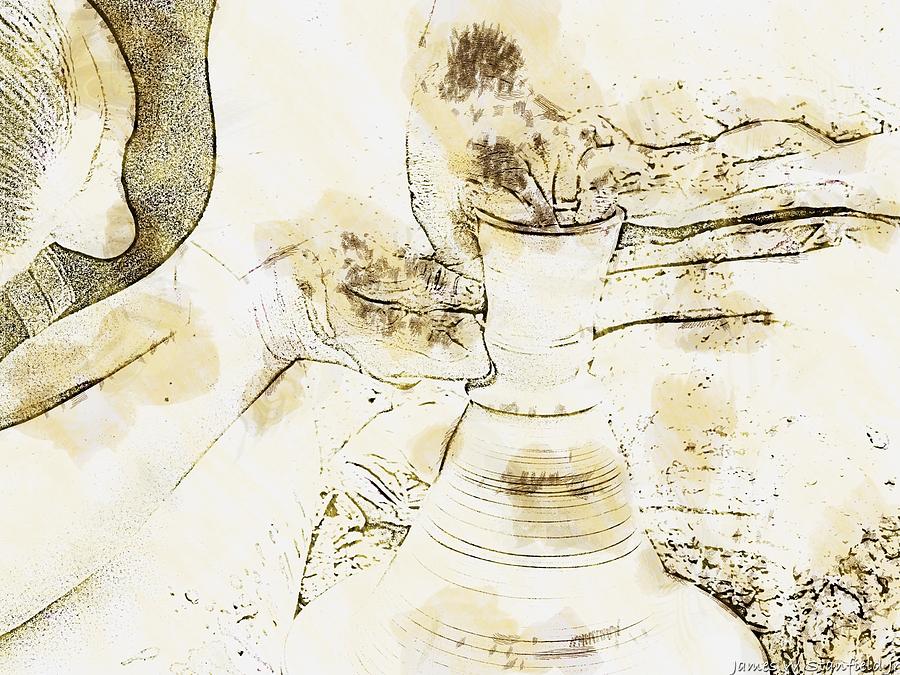 Vase Painting - Potter in brown water sketch by James Stanfield