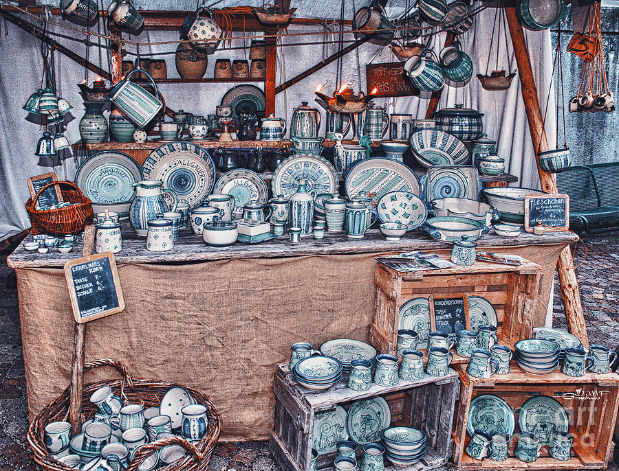 Bowl Photograph - Pottery Market by Jutta Maria Pusl