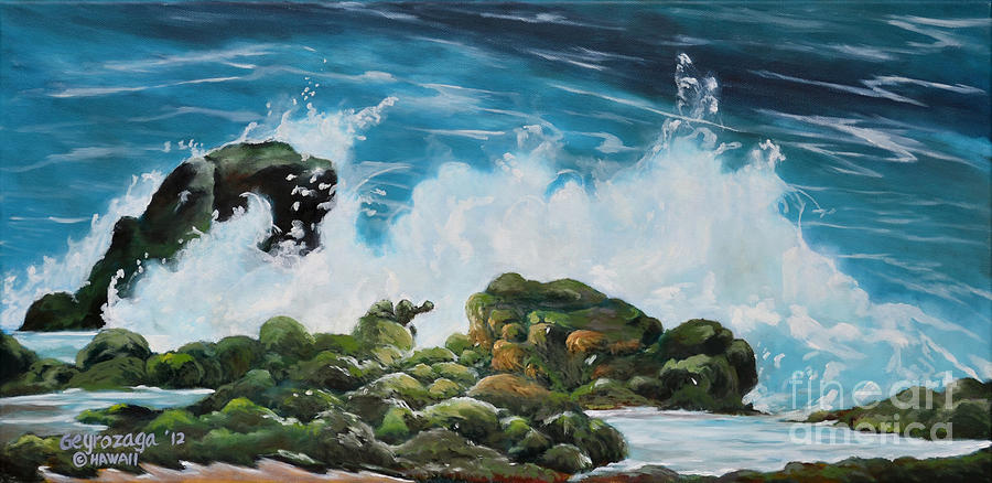 Surf Painting - Pounding Surf by Larry Geyrozaga