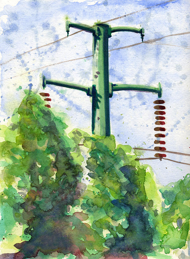 Power Line Pole Painting by John D Benson