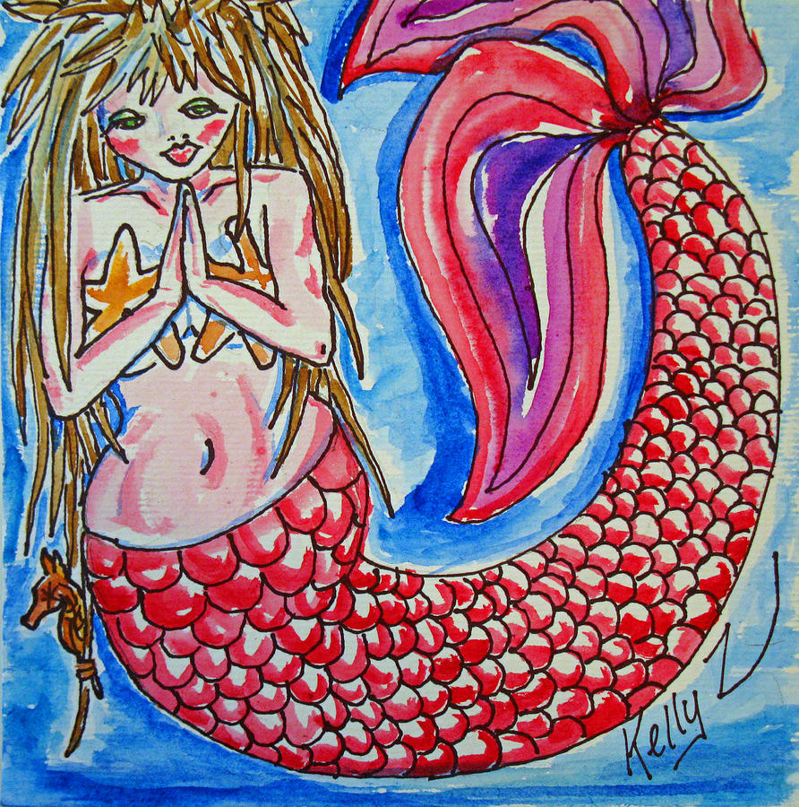Praying Mermaid in Pink Painting by Kelly Smith