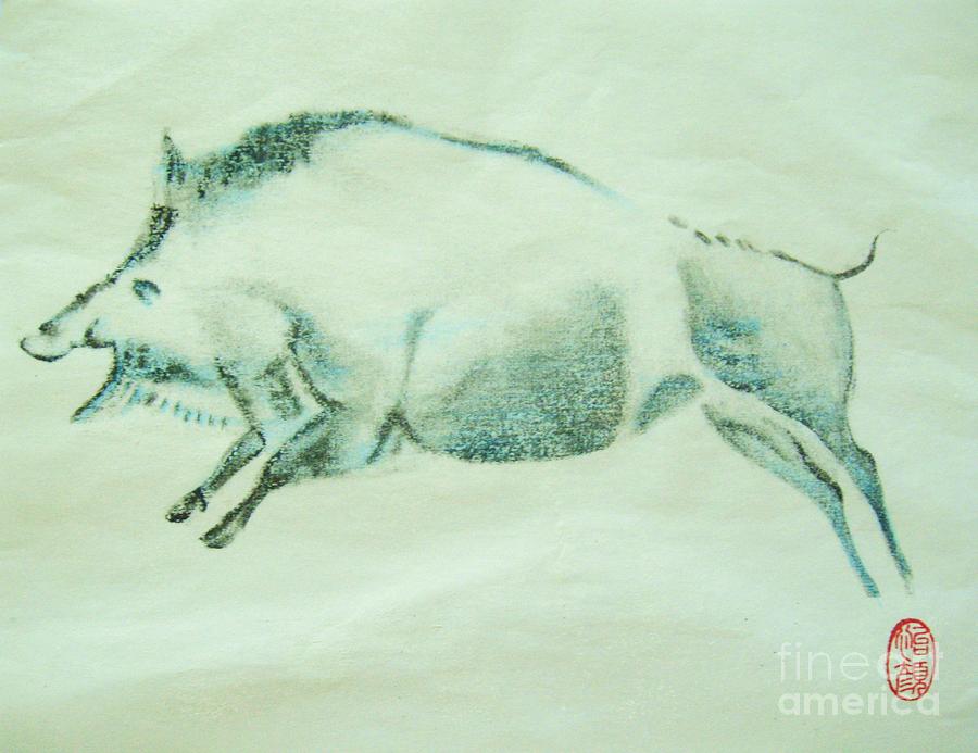 Prehistoric Blue Boar Painting by Thea Recuerdo