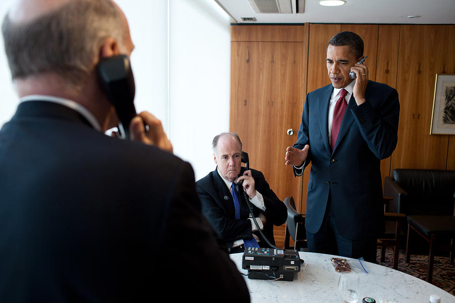 President Barack Obama Phone Call Photograph by Everett