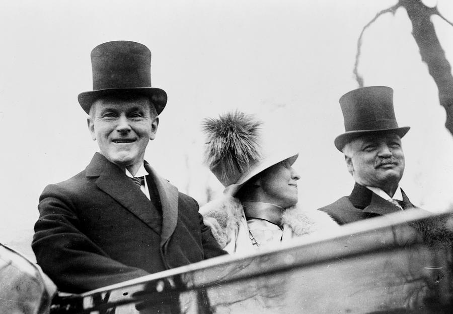 President Calvin Coolidge with his wife and Senator Curtis on the way to capitol - c 1925 Photograph by International  Images