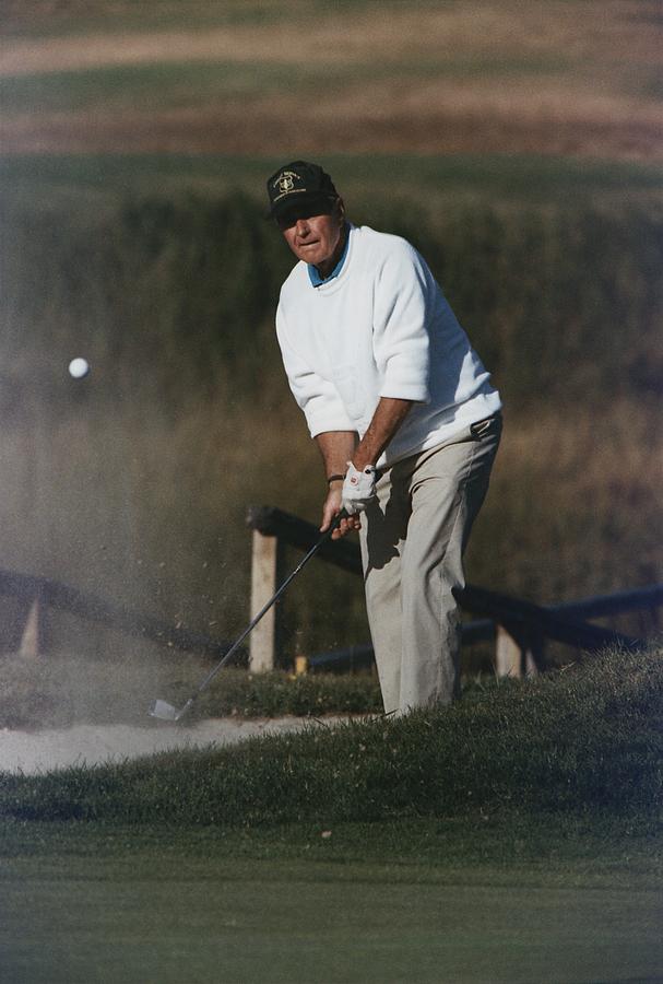 Portrait Photograph - President George Bush Plays Golf by Everett