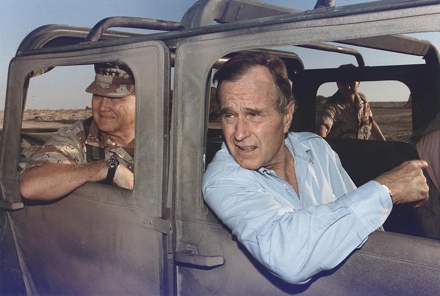 History Photograph - President George Bush Riding In An by Everett