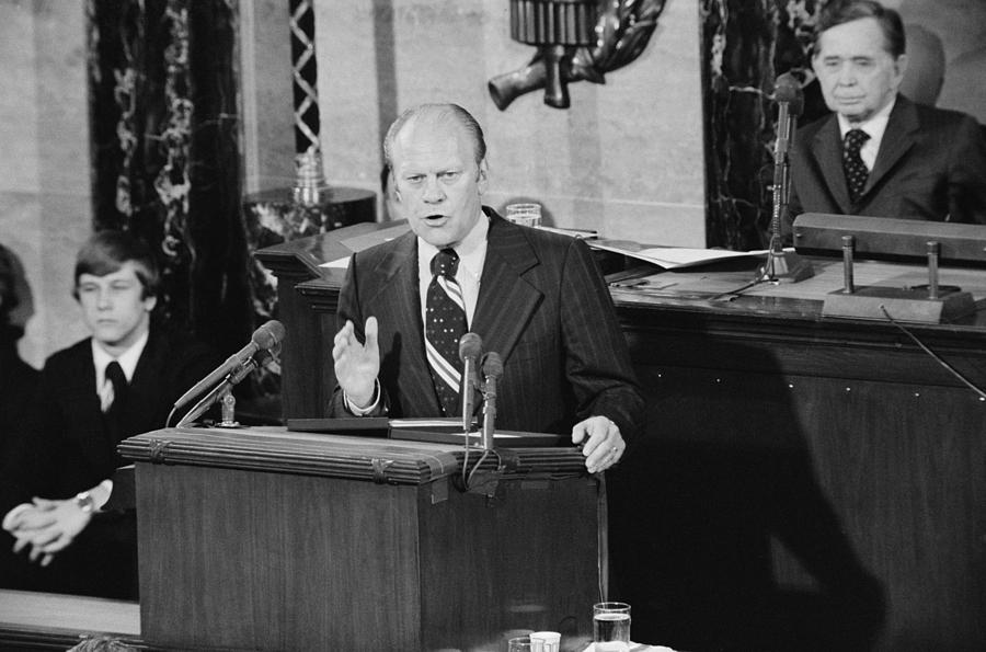 Politician Photograph - President Gerald Ford Addressing by Everett
