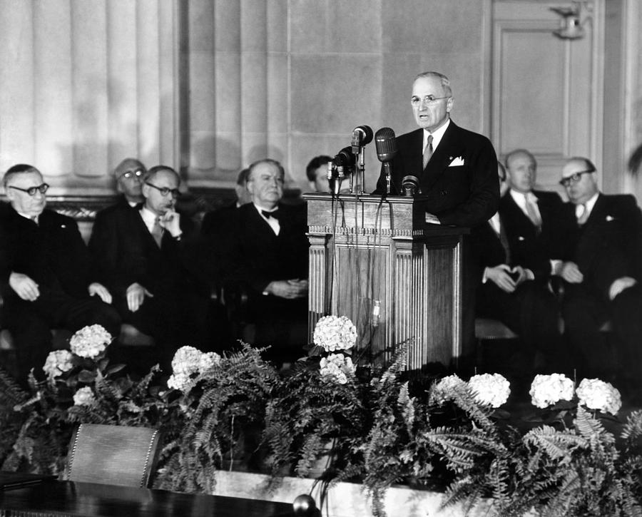 President Harry Truman At Signing Photograph by Everett