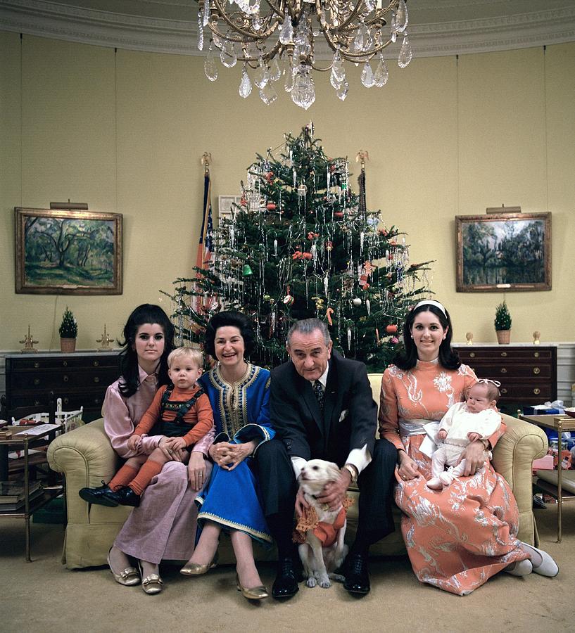 Christmas Photograph - President Johnsons Family Celebrating by Everett
