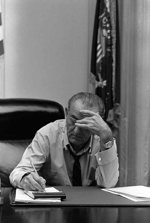 Politician Photograph - President Lyndon Johnson Making Notes by Everett