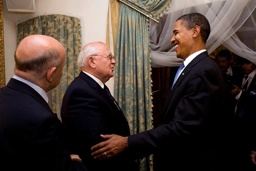 Politician Photograph - President Obama Meets With Mikhail by Everett