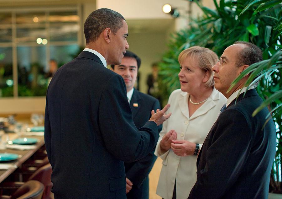 President Obama Talks With German Photograph by Everett