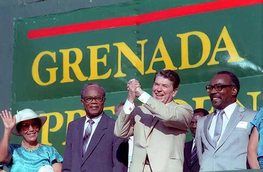 Politician Photograph - President Reagan With Grenadian Prime by Everett