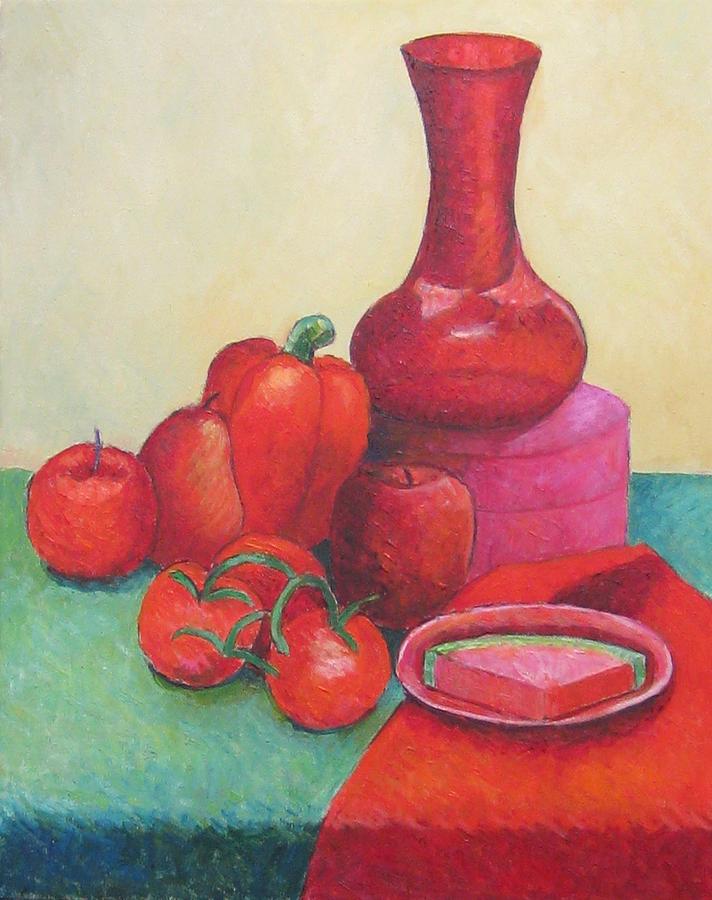 Red Fruit Painting - Primary Series - Red by Gainor Roberts