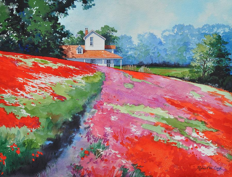 Primrose and Corn Poppies Painting by Robert W Cook 