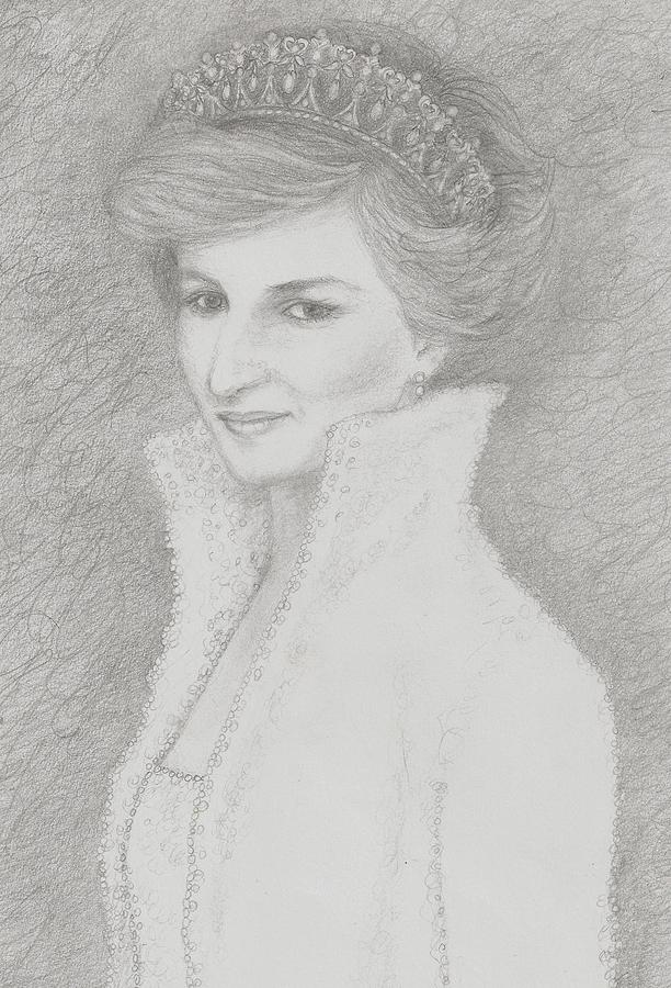 Princess Diana Drawing - Princess Diana Wearing Crown by Jami Cirotti.