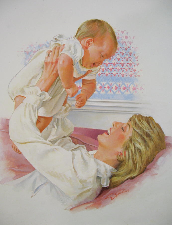 Princess Diana with son Painting by Cliff Spohn