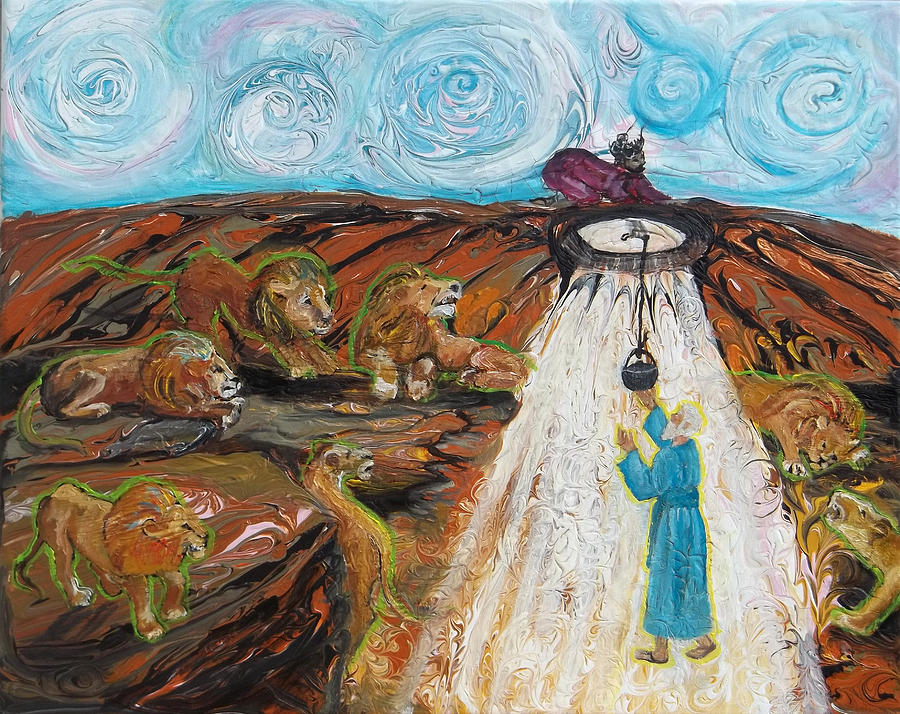 Prophetic Message Sketch 15 Daniel the Lions Den and the Whirlwind Painting by Anne Cameron Cutri