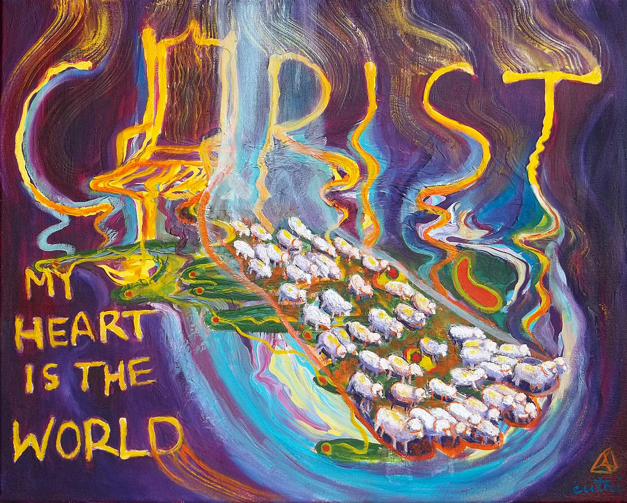 Prophetic Message Sketch Painting 3 Christ My Heart is the World Painting by Anne Cameron Cutri