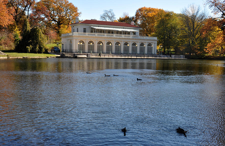 Prospect Park Boathouse in Fall Photograph by Diane Lent