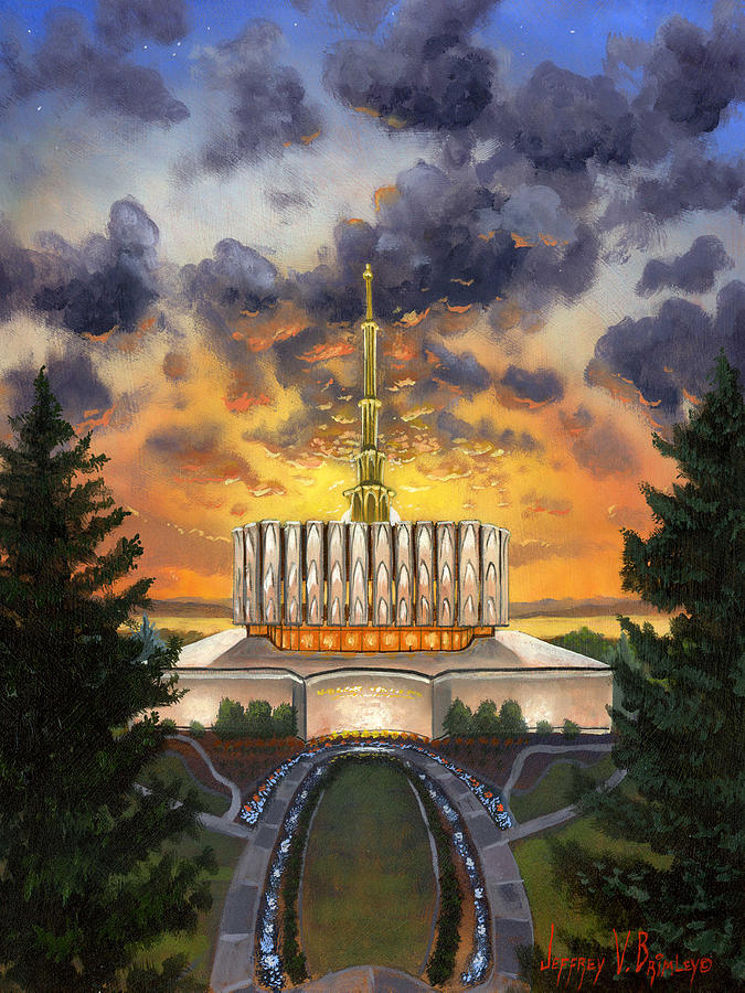 Provo Painting - Provo Temple Evening by Jeff Brimley