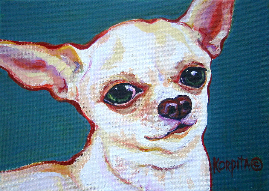 White Chihuahua - Puddy Painting by Rebecca Korpita