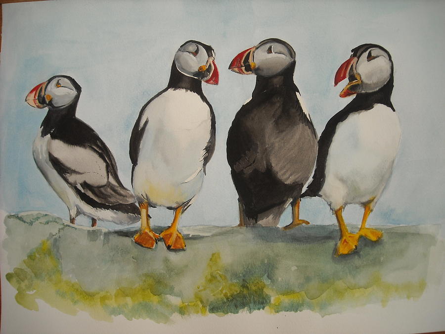 Puffins Painting by Teresa Smith