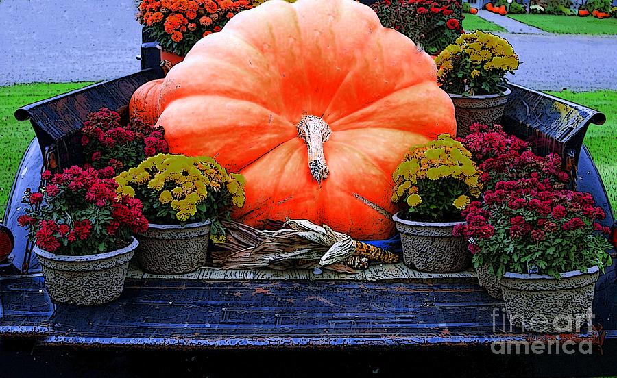 Pumpkin Photograph - Pumpkin And Flowers by Kathleen Struckle