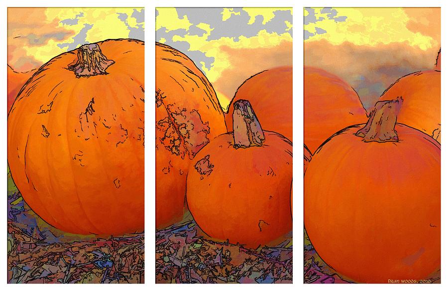 Pumpkin patch tritych Digital Art by Fran Woods