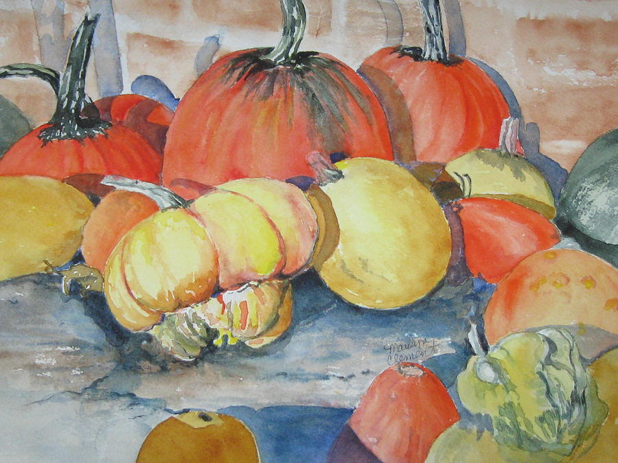 Pumpkin Painting - Pumpkins and Gourds by Marilyn  Clement