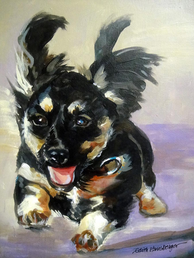 Puppy Joy Painting by Edith Hunsberger