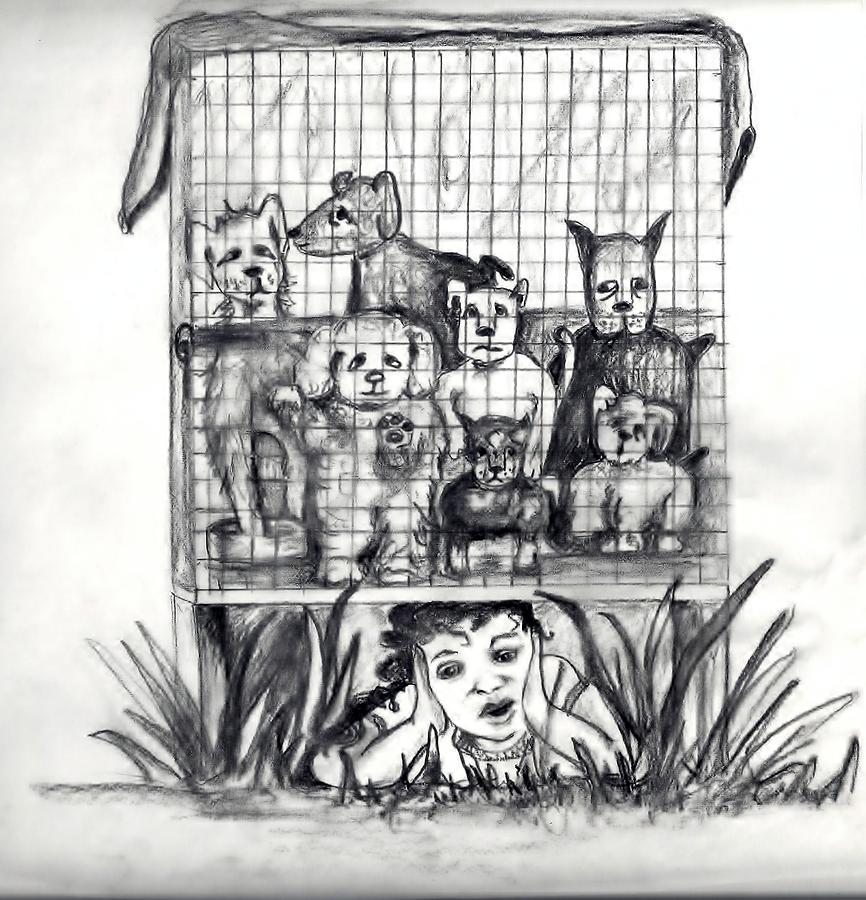 Puppy Mill Discovered Drawing by Carol Allen Anfinsen