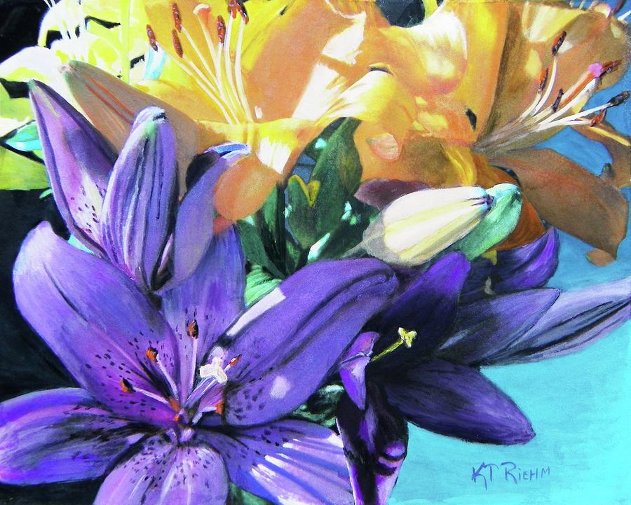 Purple and Orange Lilies Painting by Karen Riehm - Fine Art America