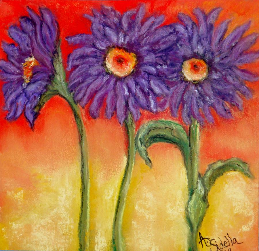Purple Daisies Painting by Annamarie Sidella-Felts