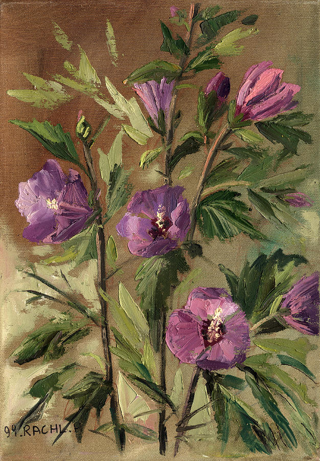 Purple Flowers 2 Painting by Rachel Hershkovitz