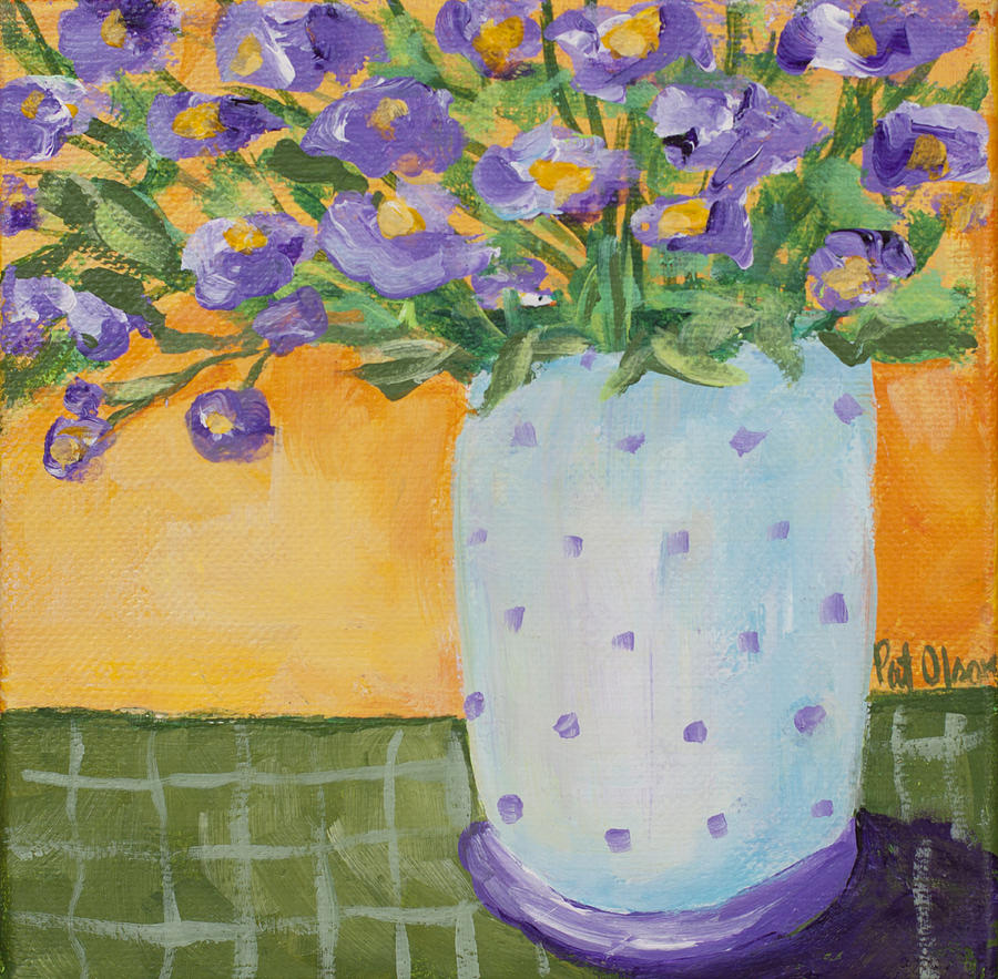 Purple flowers and dots Painting by Pat Olson - Fine Art America