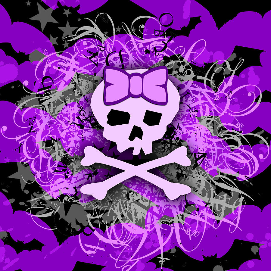 Purple Skull Digital Art - Purple Girly Skull by Roseanne Jones.