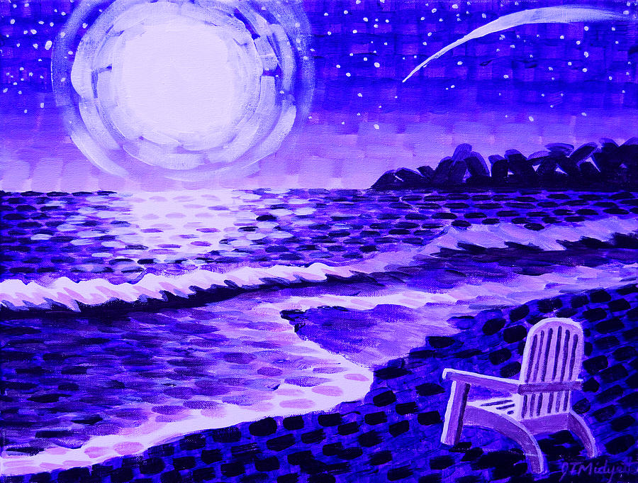 Purple Moon Beach with Comet Painting by Tommy Midyette