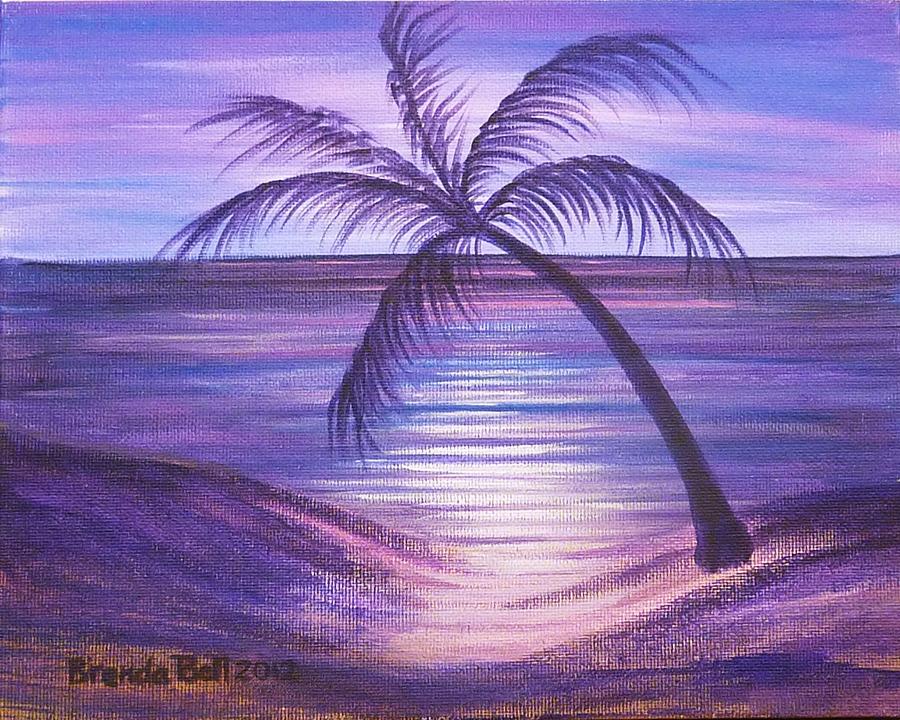 Beach Painting - Purple palm silhouette by Brenda  Bell