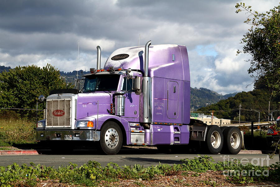 Big Rig Mens PRINTED T-SHIRT Truck Vehicle 18 Wheeler Transportation Purple