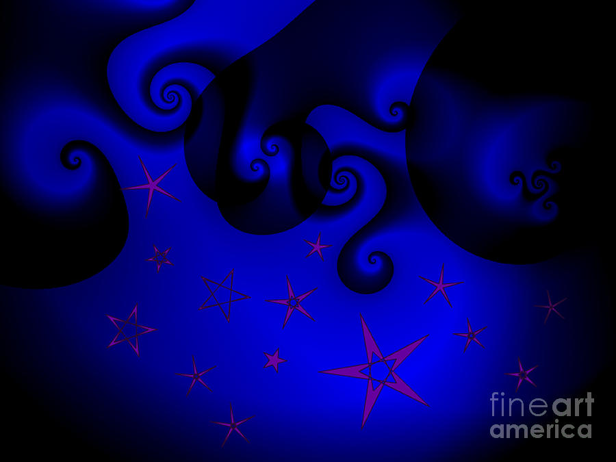 Purple Stars On Blue Swirls Planet Digital Art