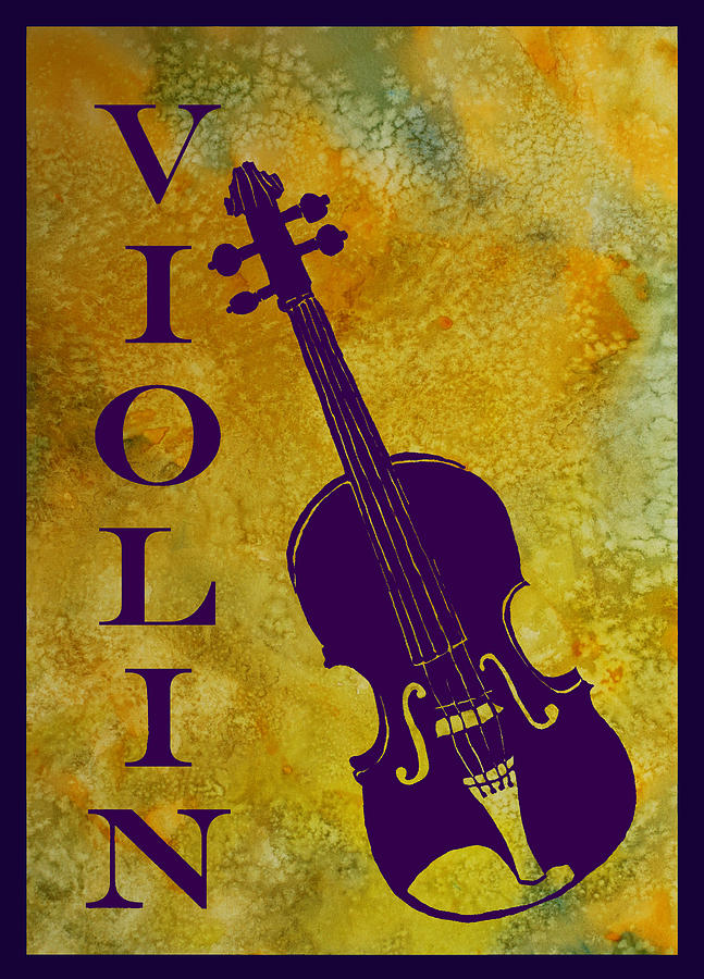 Violin Digital Art - Purple Violin on Gold by Jenny Armitage