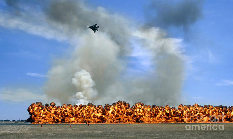 Pyrotechnics Explode While An F-15 Photograph by Stocktrek Images