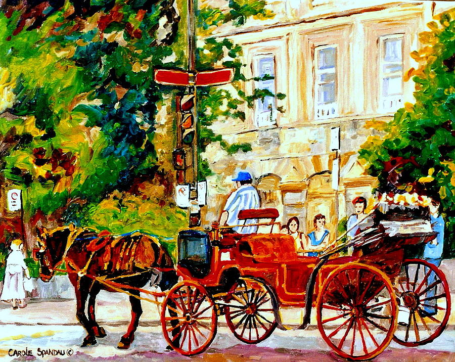 Quebec City Street Scene The Red Caleche Painting by Carole Spandau