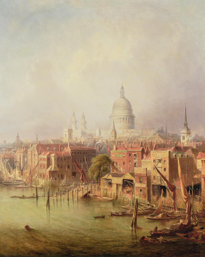 Queenhithe - St. Paul's In The Distance Painting by F Lloyds