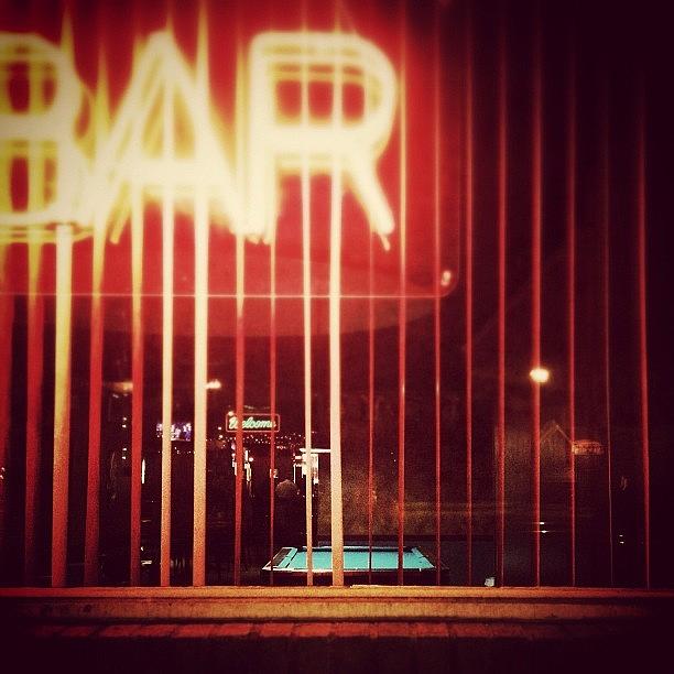 Night Photograph - Quiet Pool... #pool #bar #neon by Tobrook Eric gagnon