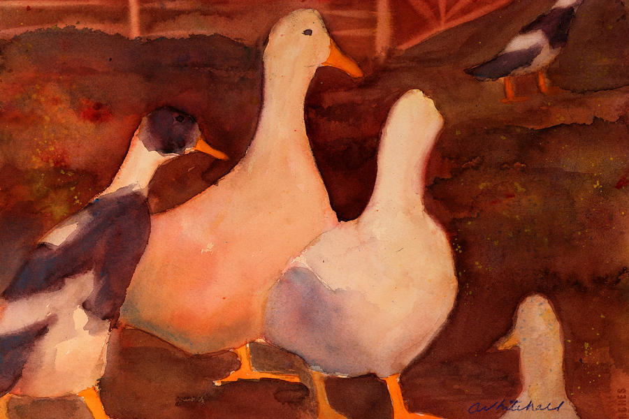 Racing Ducks Painting by Cheryl Whitehall