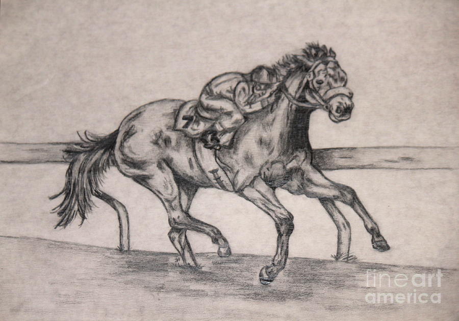 Horse Drawing - Racing to Win 1 by Sheri Simmons